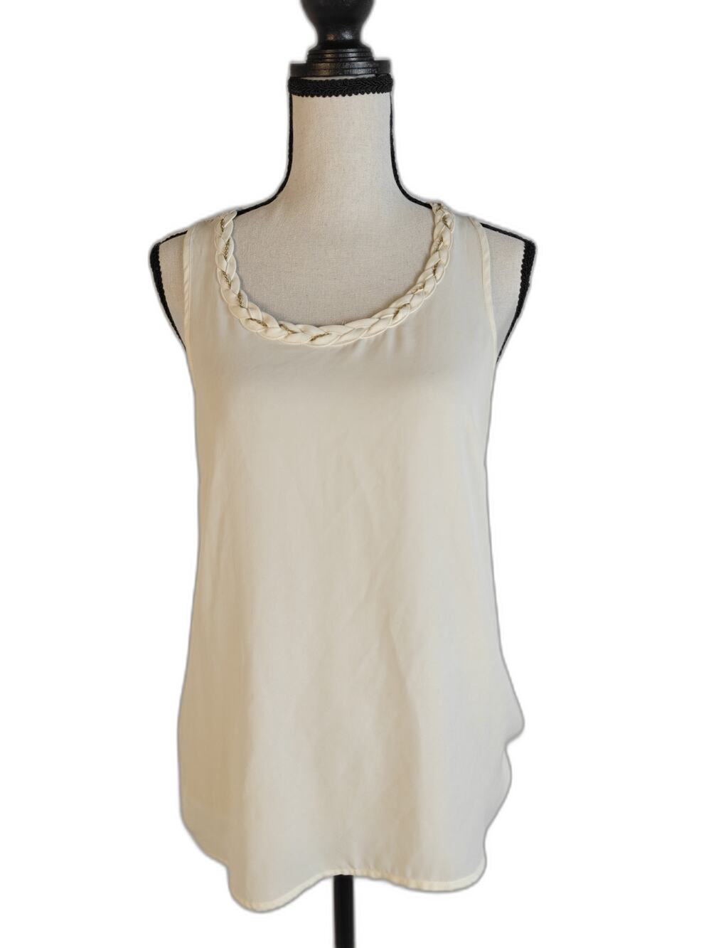 Women's Banana Republic Sleeveless Blouse Ivory Braided Neckline Size XS
